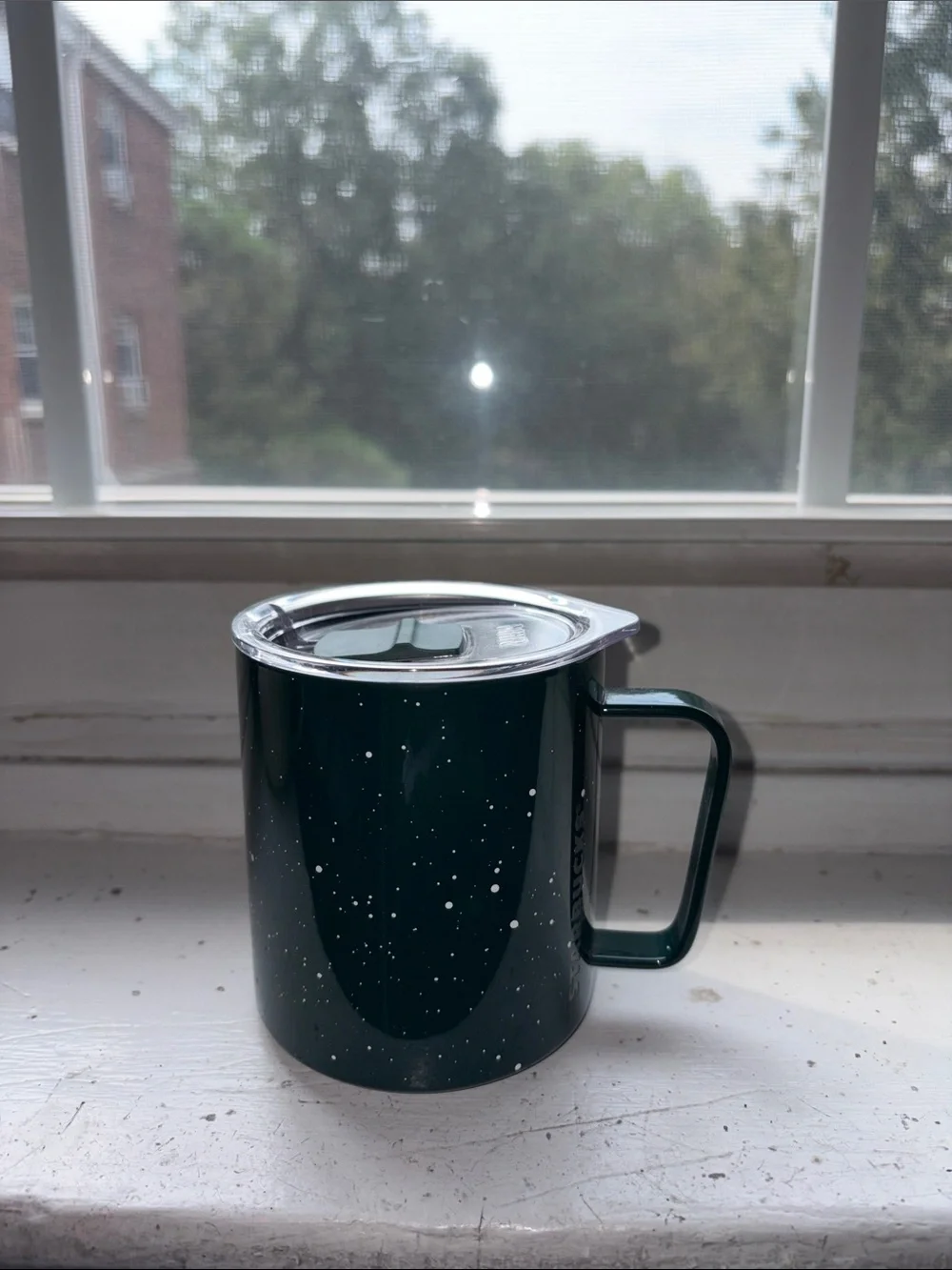 MiiR 12oz Starbucks Dark Green Speckled Travel Mug with Clear Lid